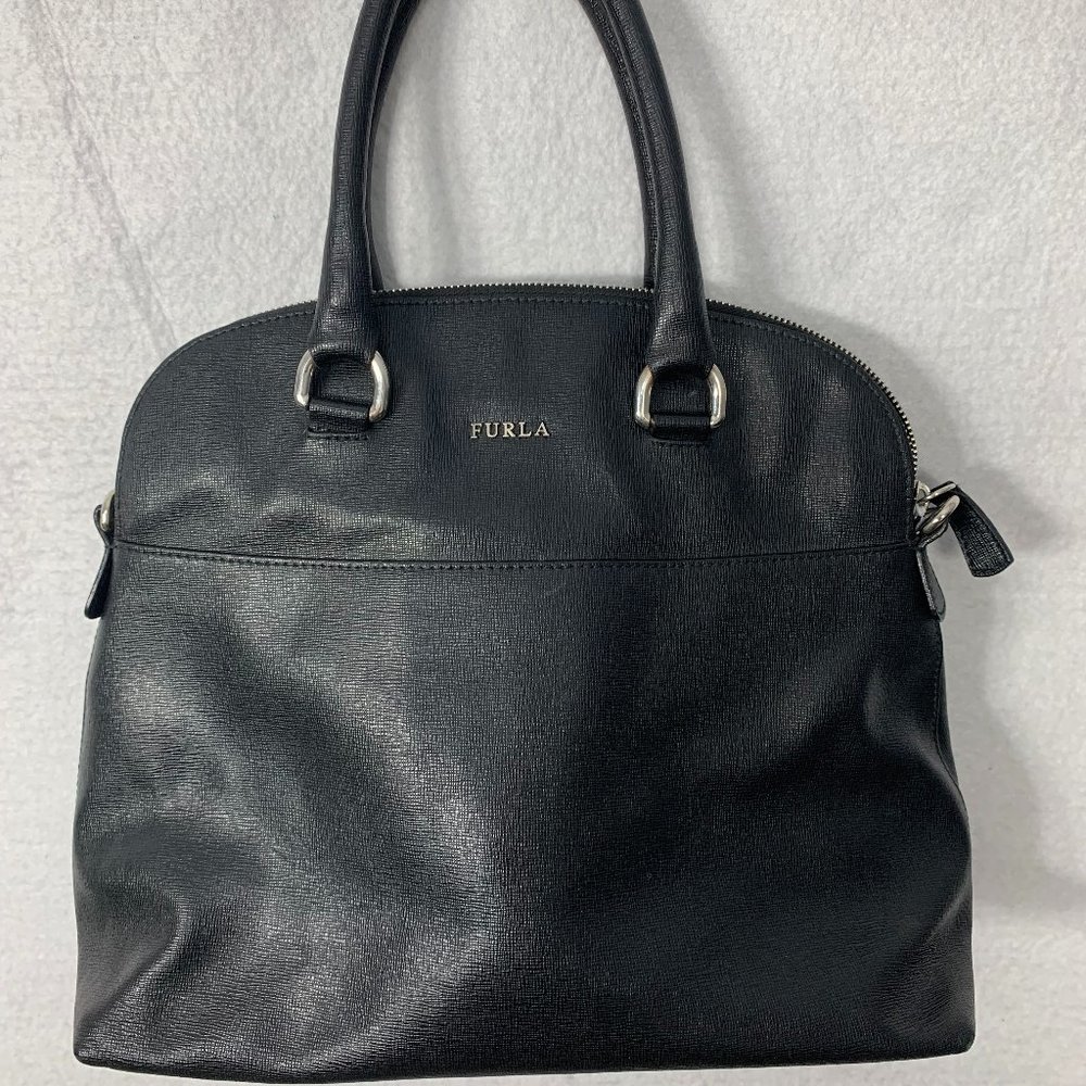 Furla Genuine Textured Leather Black Top Handle Bag